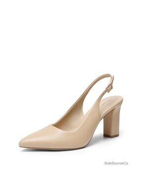 Faux Leather Slingback Block Heel Pumps Chunky Heels Work Shoes